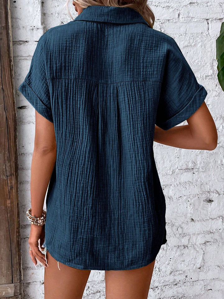 Genevieve | Chic Button-Up Short Sleeve Casual Blouse