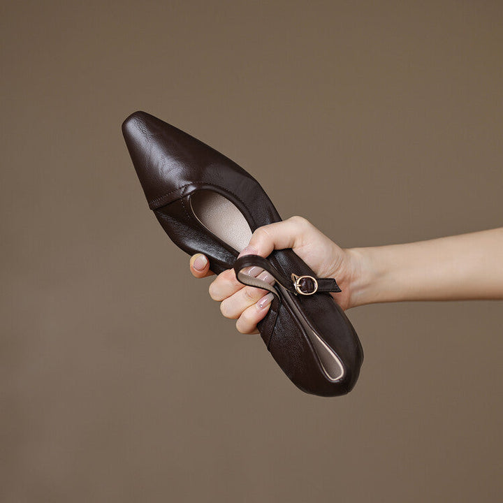 Rosemarie | Elegant Pointed Toe Mary Jane Flats With Ankle Strap