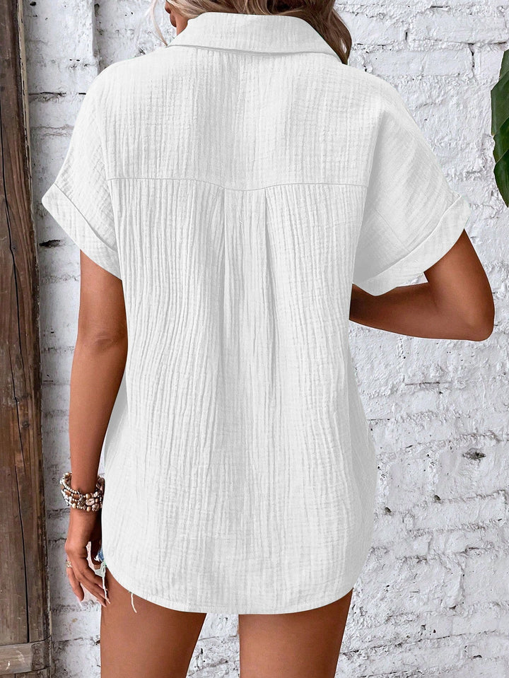 Genevieve | Chic Button-Up Short Sleeve Casual Blouse