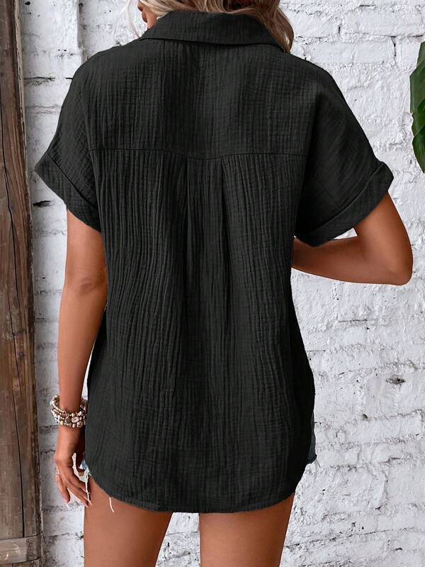 Genevieve | Chic Button-Up Short Sleeve Casual Blouse
