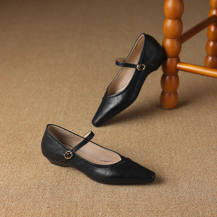 Rosemarie | Elegant Pointed Toe Mary Jane Flats With Ankle Strap
