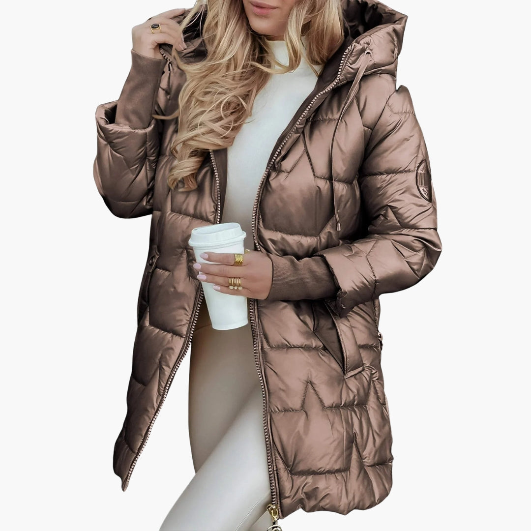 Rosette | Sleek Long Hooded Puffer Jacket With Quilted Design