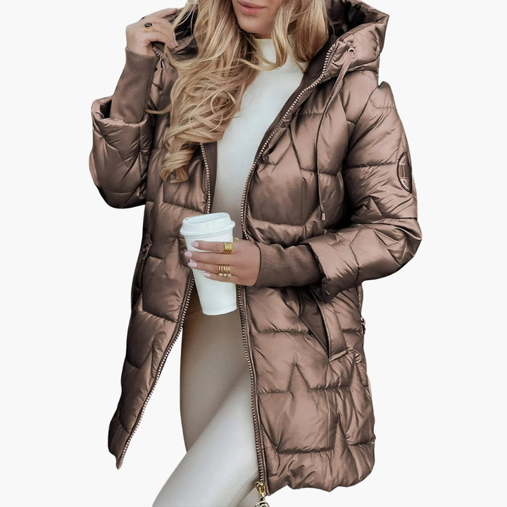 Rosette | Sleek Long Hooded Puffer Jacket With Quilted Design