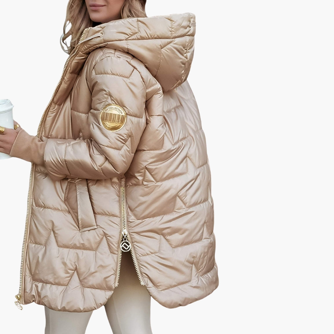 Nora | Elegant Hooded Quilted Long Puffer Coat With Zip Front