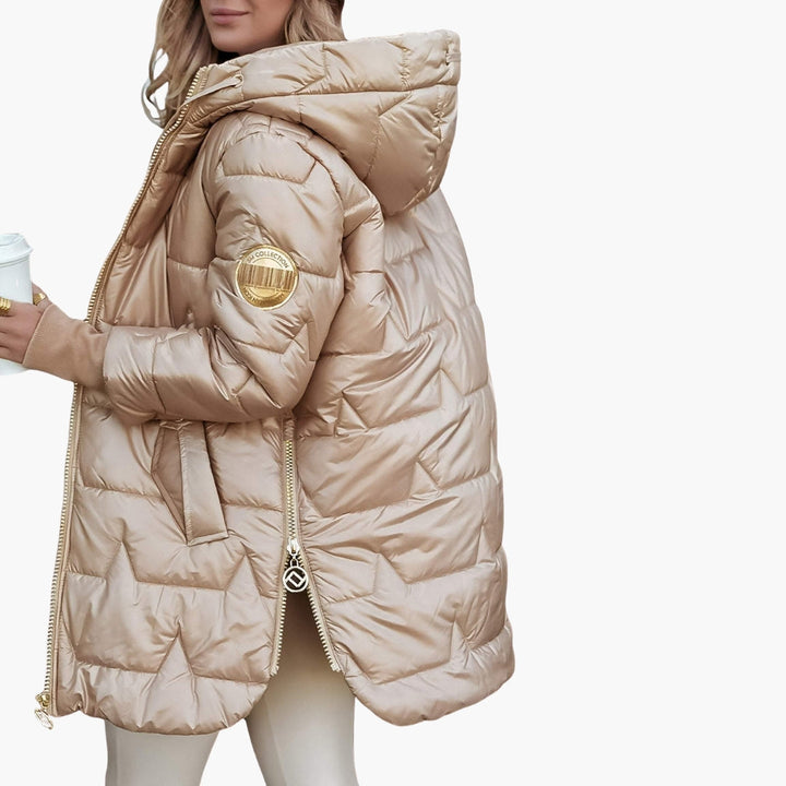 Nora | Elegant Hooded Quilted Long Puffer Coat With Zip Front