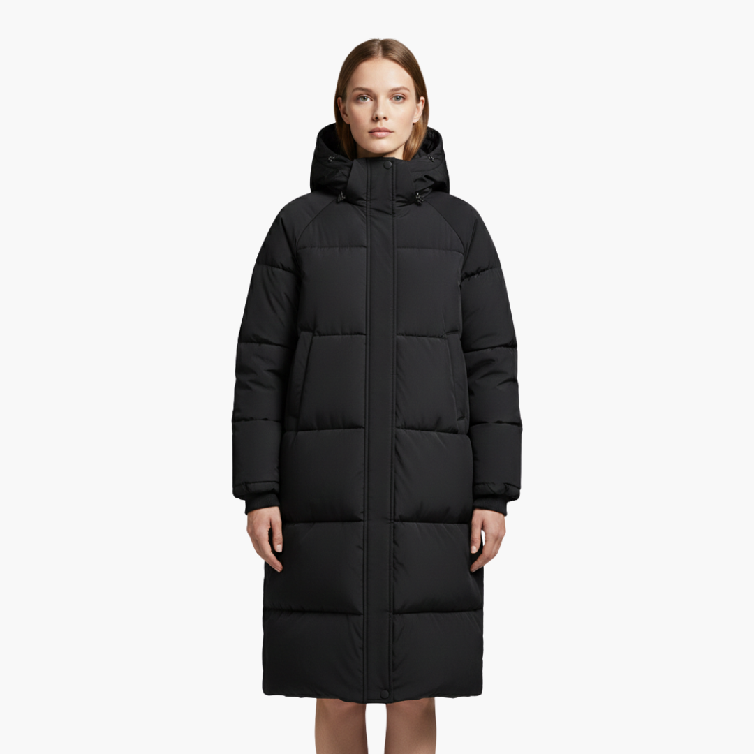 Vivienne | Long Quilted Down Jacket With Hood And Stand-Up Collar