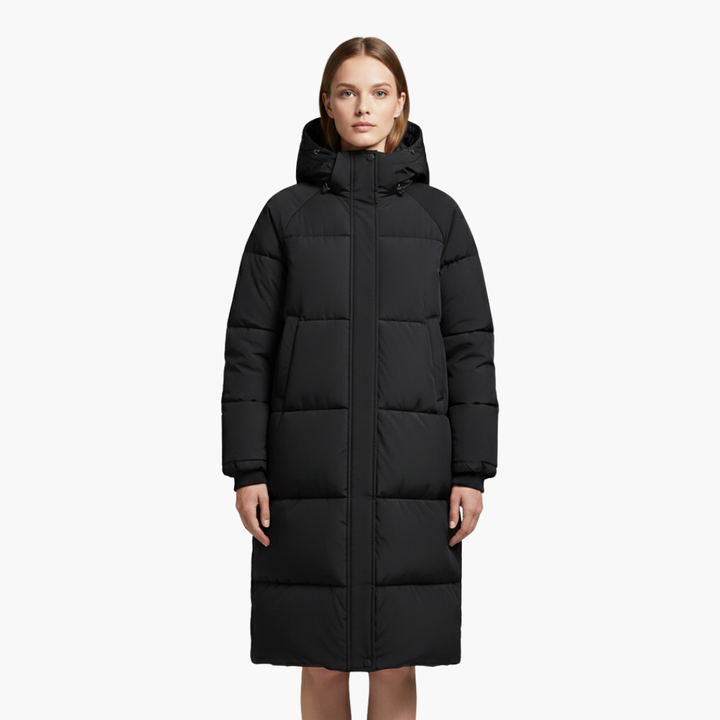 Vivienne | Long Quilted Down Jacket With Hood And Stand-Up Collar