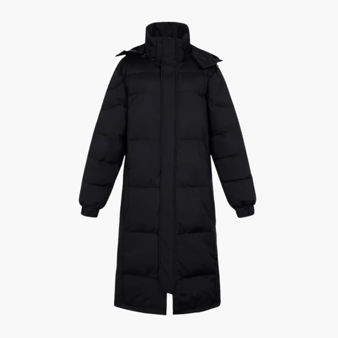 Nora | Sleek Men's Long Hooded Quilted Puffer Coat Black