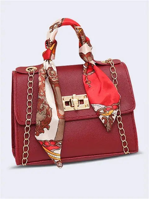Freya | Elegant Black Chain Crossbody Bag With Scarf Handle