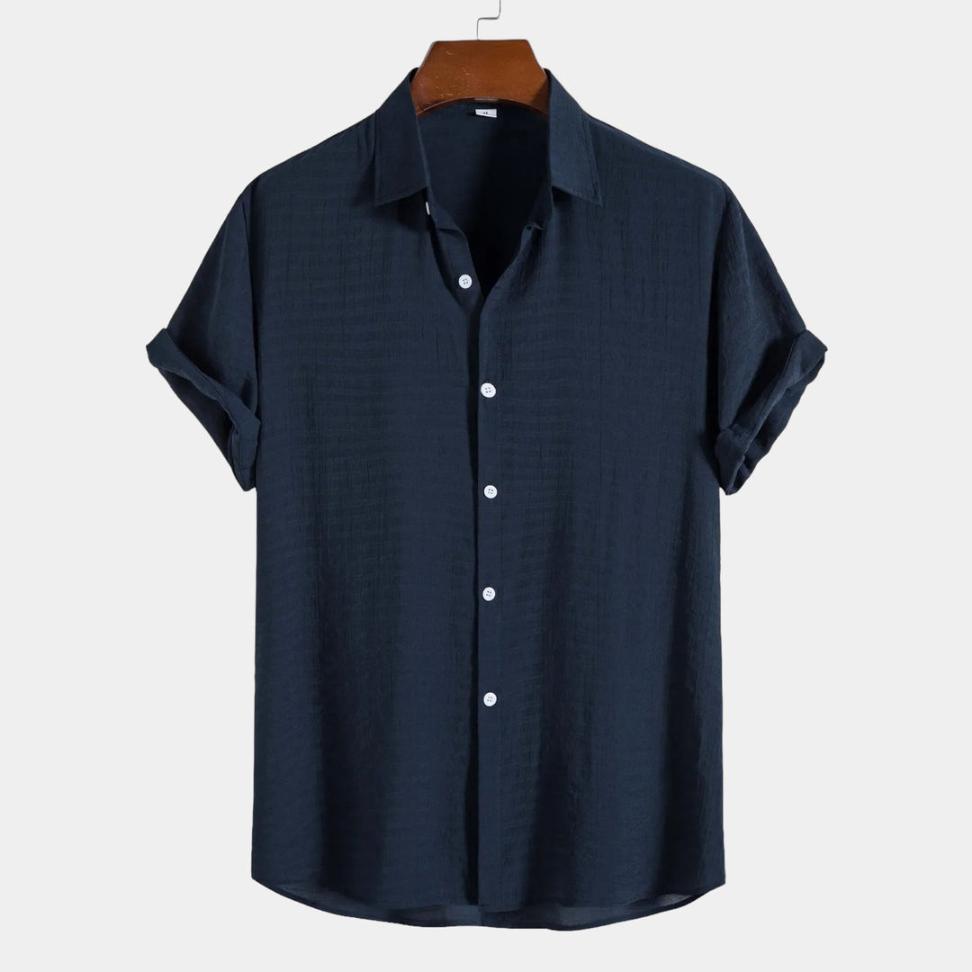 Caspian | Elegant White Linen Short Sleeve Button Up Shirt Men