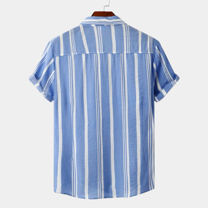 Portia | Stylish Navy Striped Short Sleeve Button Up Shirt Men