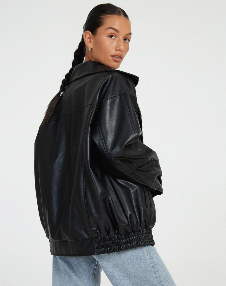 Sybil | Chic Oversized Leather Bomber Jacket Women