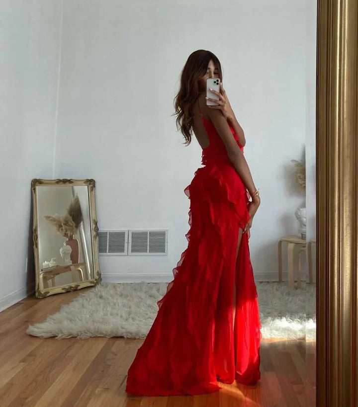 Ruby | Elegant Ruffle Backless Maxi Dress
