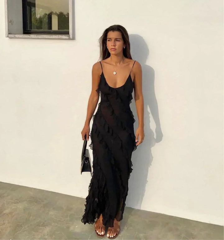 Ruby | Elegant Ruffle Backless Maxi Dress