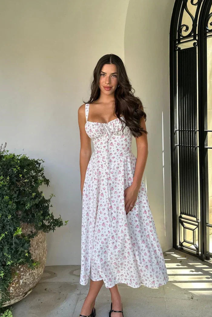 Sybil | Romantic Floral Corset Midi Dress