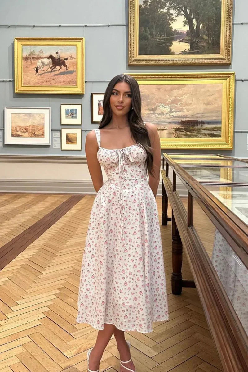 Sybil | Romantic Floral Corset Midi Dress
