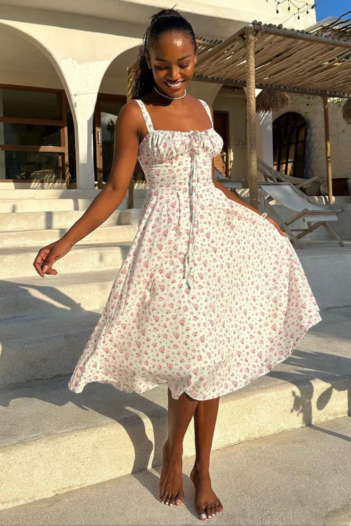 Sybil | Romantic Floral Corset Midi Dress