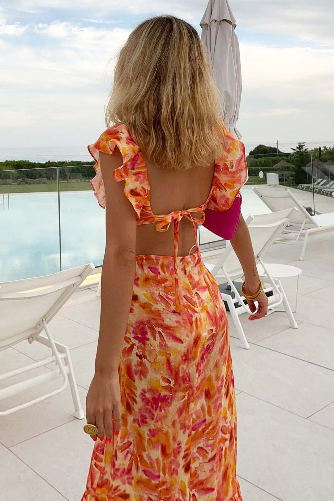 Sybil | Stylish Floral V-Neck Ruffle Maxi Dress