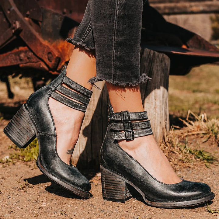 Norla | Chic Buckle Strap Ankle Boots With Block Heel