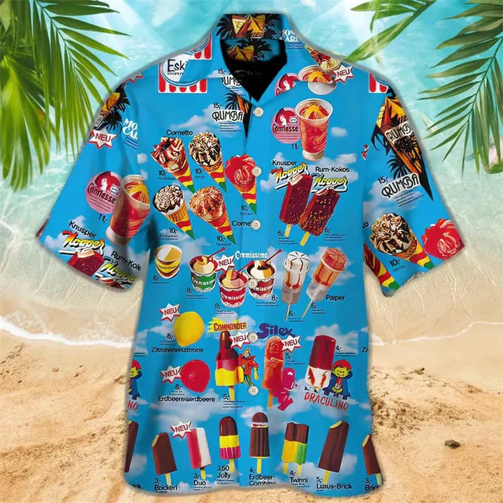 Sophia | Stylish Ice Cream Print Short Sleeve Hawaiian Shirt