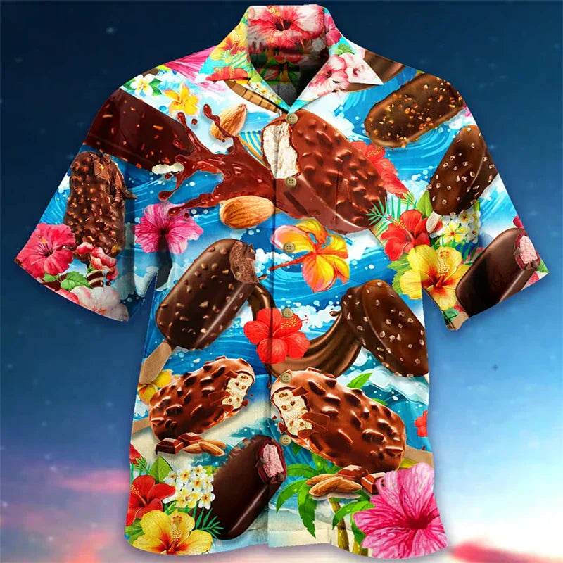 Sophia | Stylish Ice Cream Print Short Sleeve Hawaiian Shirt