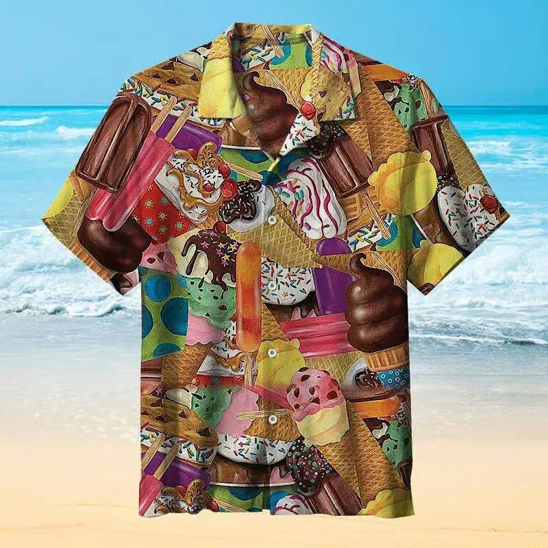 Sophia | Stylish Ice Cream Print Short Sleeve Hawaiian Shirt