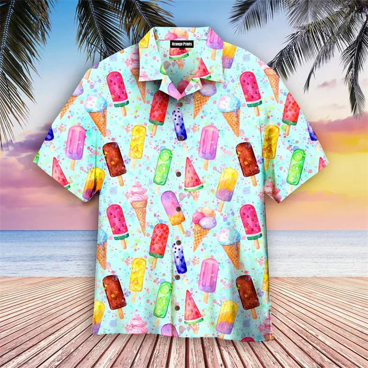 Sophia | Stylish Ice Cream Print Short Sleeve Hawaiian Shirt