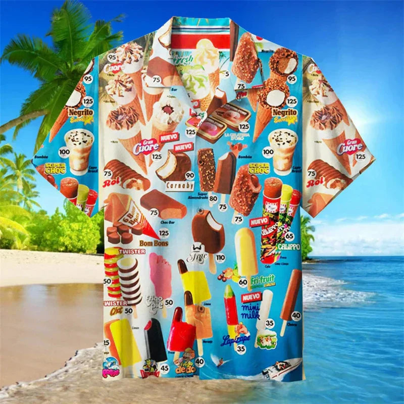 Sophia | Stylish Ice Cream Print Short Sleeve Hawaiian Shirt