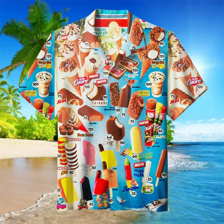 Sophia | Stylish Ice Cream Print Short Sleeve Hawaiian Shirt