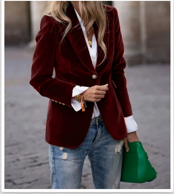 Eliza | Elegant Navy Velvet Blazer With Gold Button Details