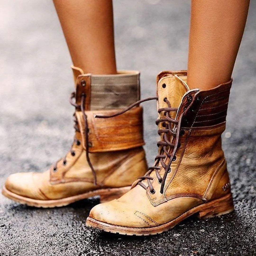 Thea | Elegant Lace-Up Combat Boots With Distressed Leather