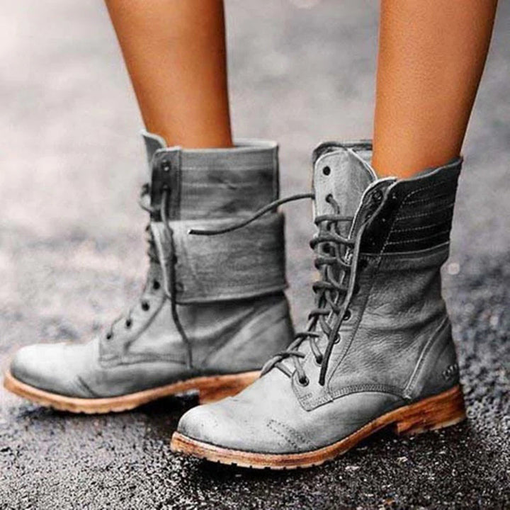 Thea | Elegant Lace-Up Combat Boots With Distressed Leather
