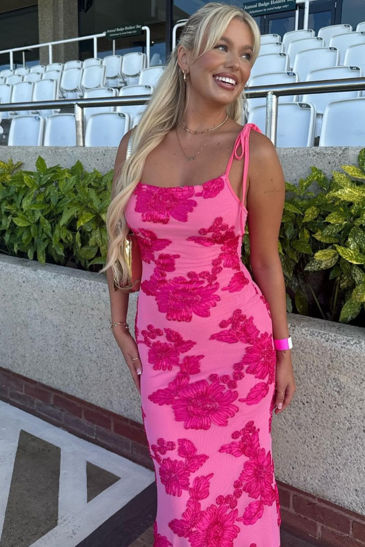 Sybil | Elegant Floral Embroidered Maxi Dress With Tie Straps