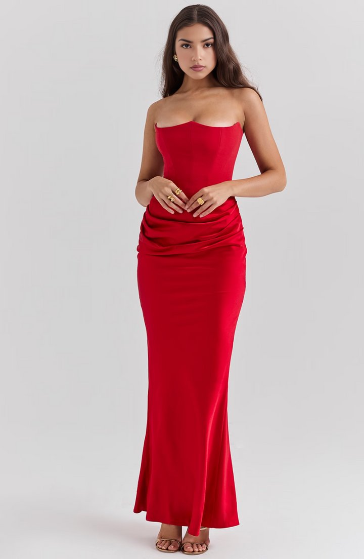 Juliet | Elegant Strapless Satin Maxi Dress