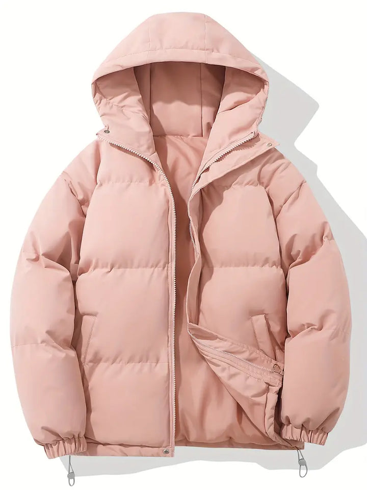 Aurora | Chic Hooded Pink Puffer Jacket With Zip Front