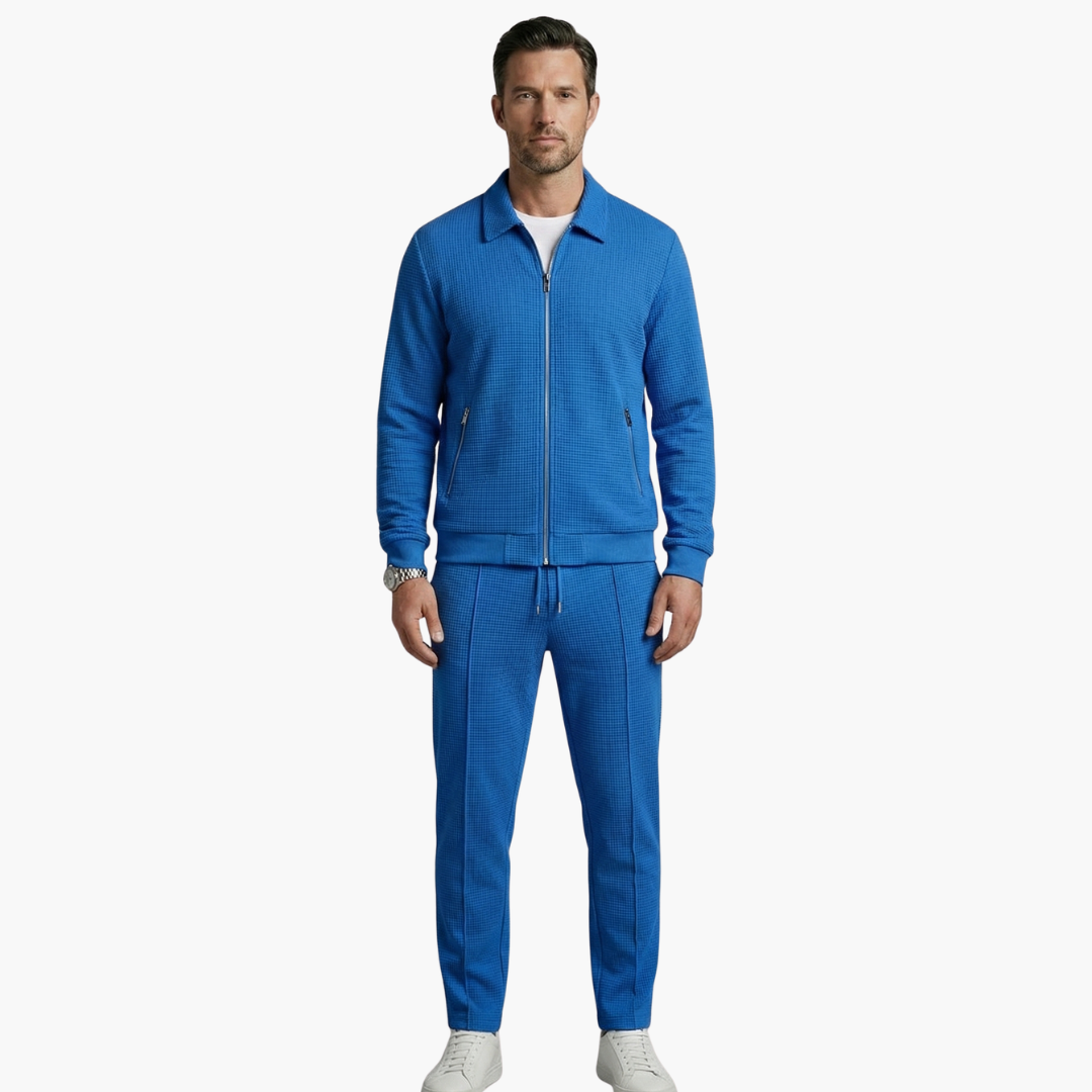 Eloise | Stylish Men's Beige Ribbed Tracksuit Set With Zip Jacket