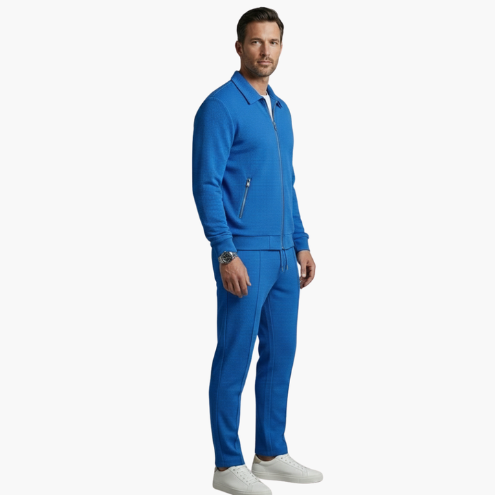 Eloise | Stylish Men's Beige Ribbed Tracksuit Set With Zip Jacket