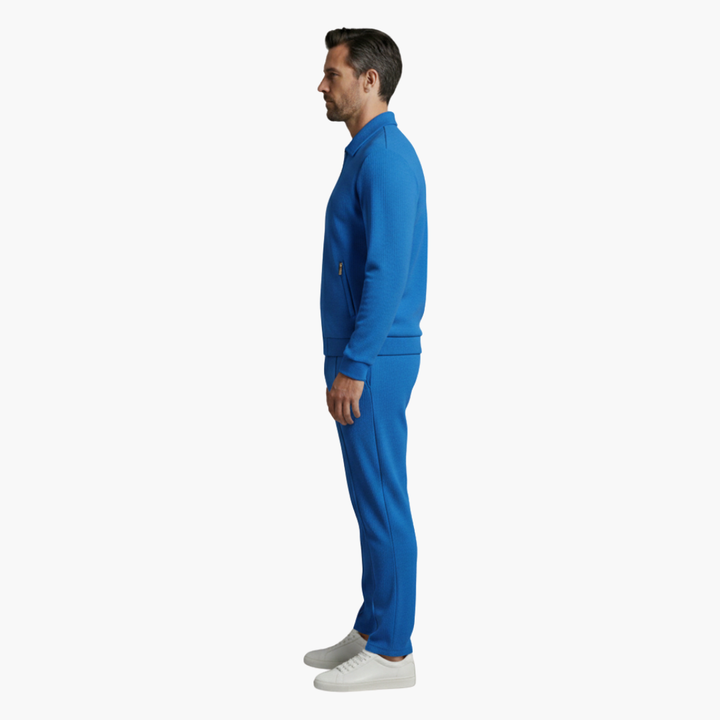 Eloise | Stylish Men's Beige Ribbed Tracksuit Set With Zip Jacket