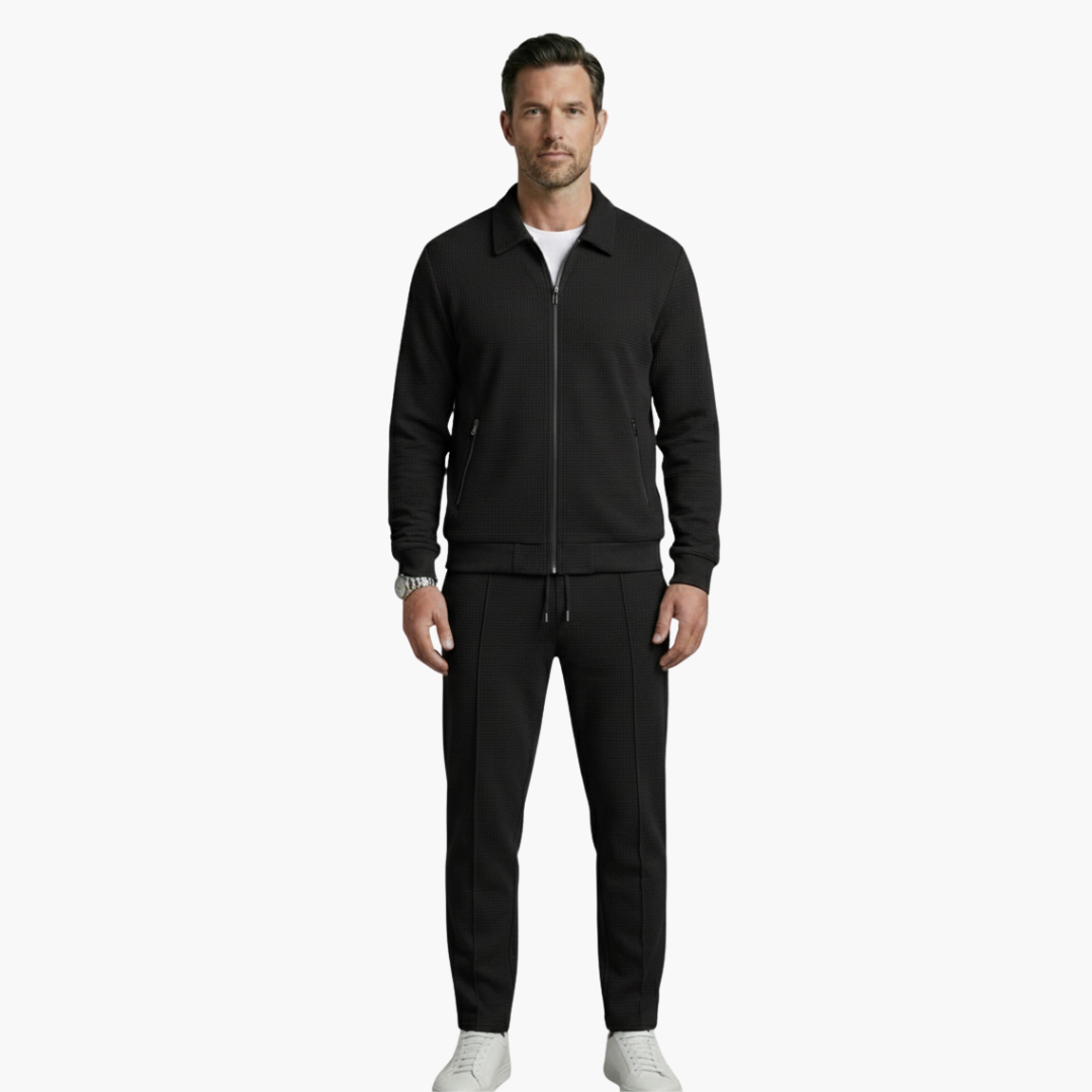 Eloise | Stylish Men's Beige Ribbed Tracksuit Set With Zip Jacket
