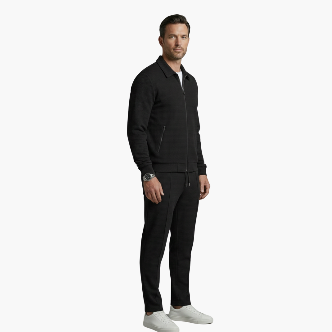 Eloise | Stylish Men's Beige Ribbed Tracksuit Set With Zip Jacket