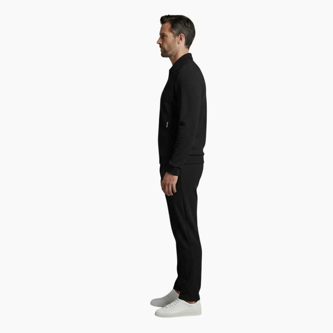 Eloise | Stylish Men's Beige Ribbed Tracksuit Set With Zip Jacket