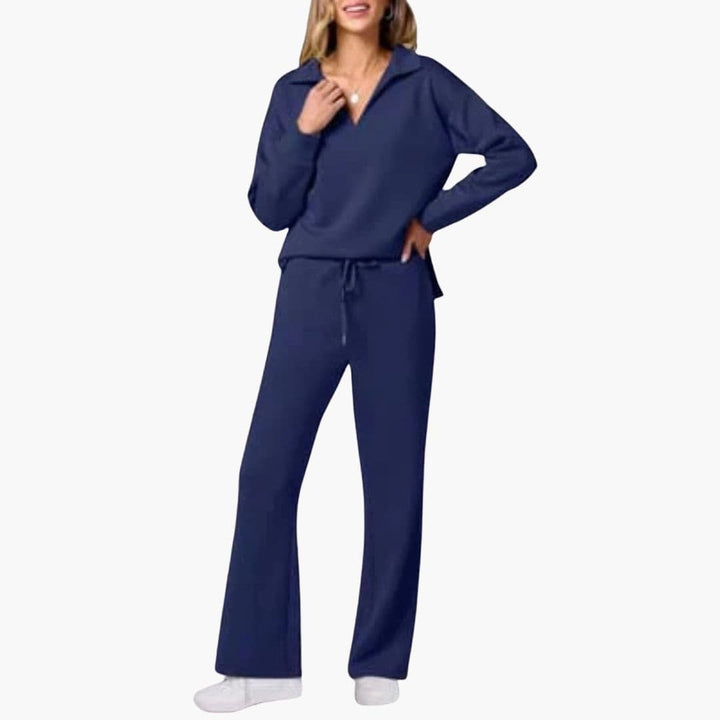Nora | Chic Two Piece V-Neck Knit Set With Wide Leg Pants