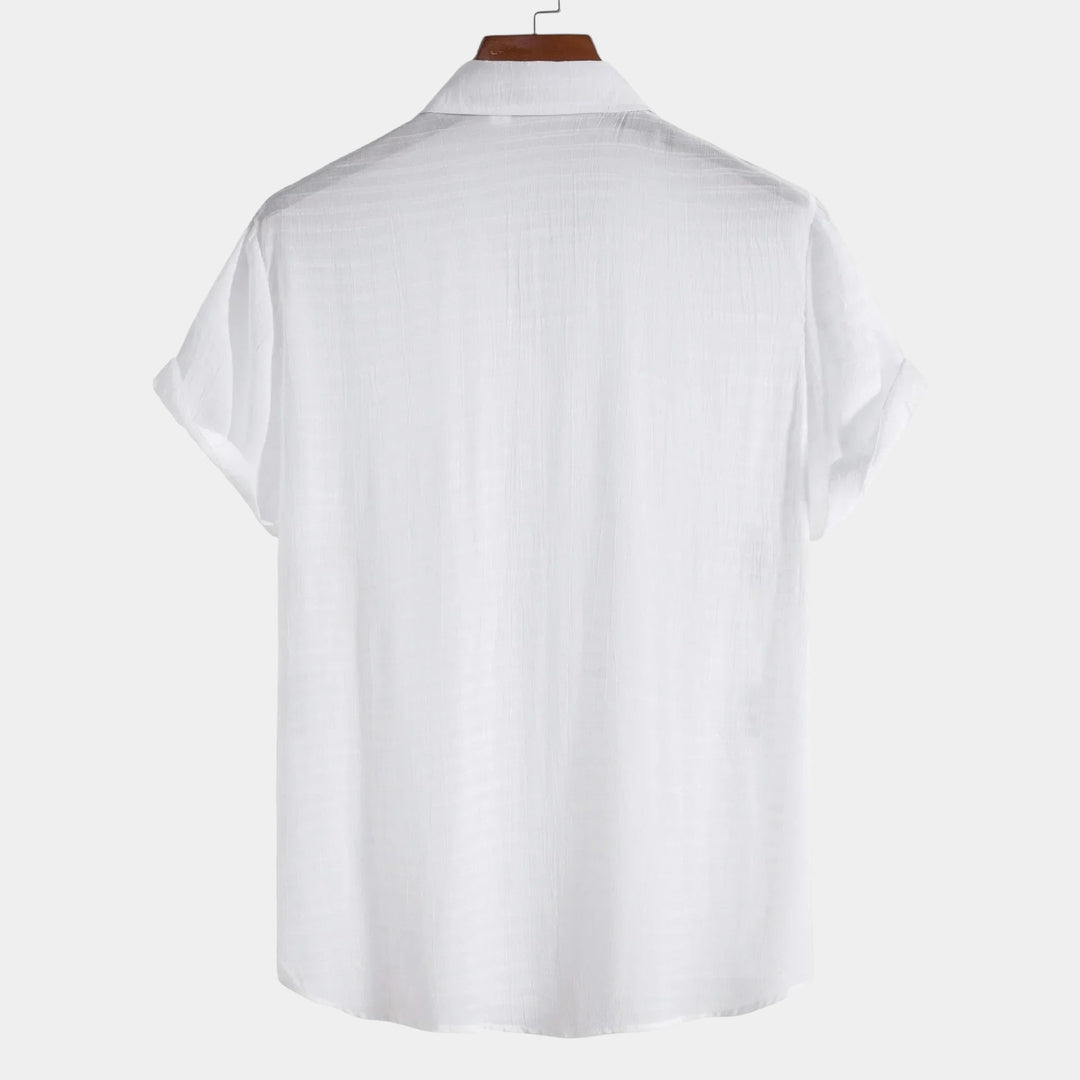 Caspian | Elegant White Linen Short Sleeve Button Up Shirt Men