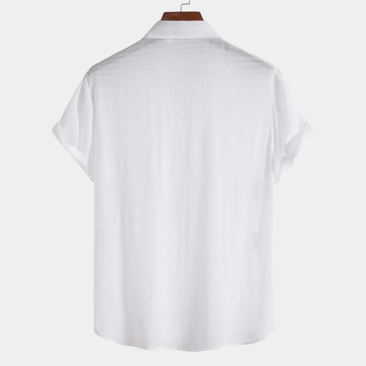 Caspian | Elegant White Linen Short Sleeve Button Up Shirt Men