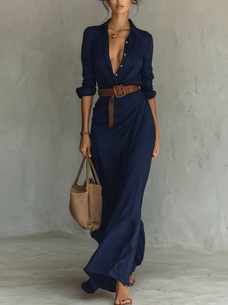 Raquel | Elegant Wrap V-Neck Maxi Dress With Long Sleeves