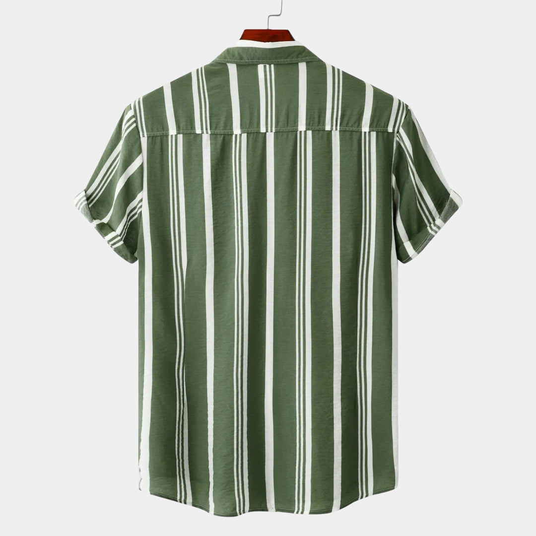 Portia | Stylish Navy Striped Short Sleeve Button Up Shirt Men