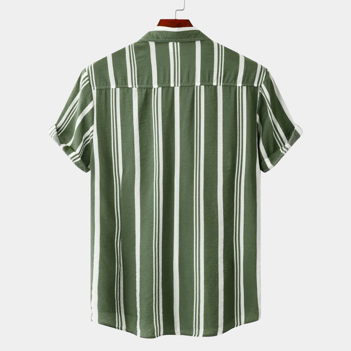 Portia | Stylish Navy Striped Short Sleeve Button Up Shirt Men