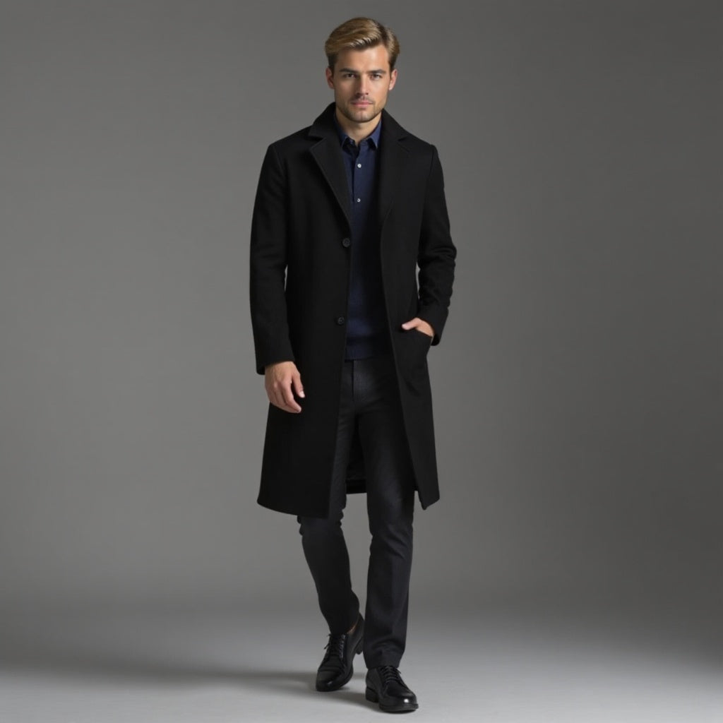 Eleanore | Elegant Men's Grey Slim Fit Wool Overcoat