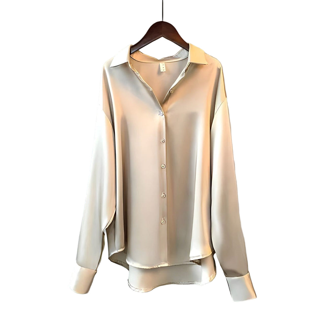 Avery | Elegant Long Sleeve Button Up Satin Blouse For Women