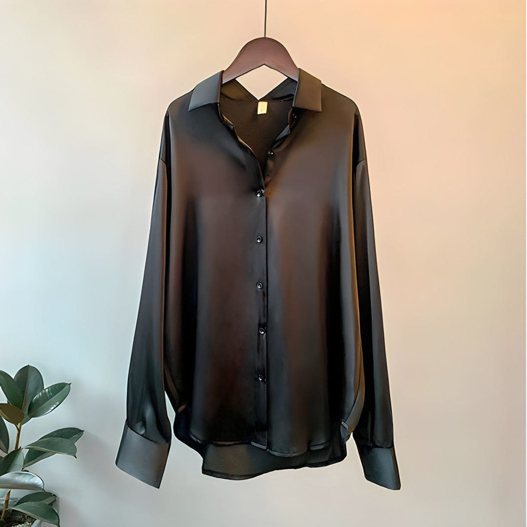 Harper | Elegant Satin Button-Up Blouse With Long Sleeves
